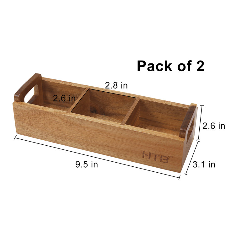 Htb Small Wooden Tea Bag Box 2pcs, 3 Compartments Acacia Wood Tea Bag